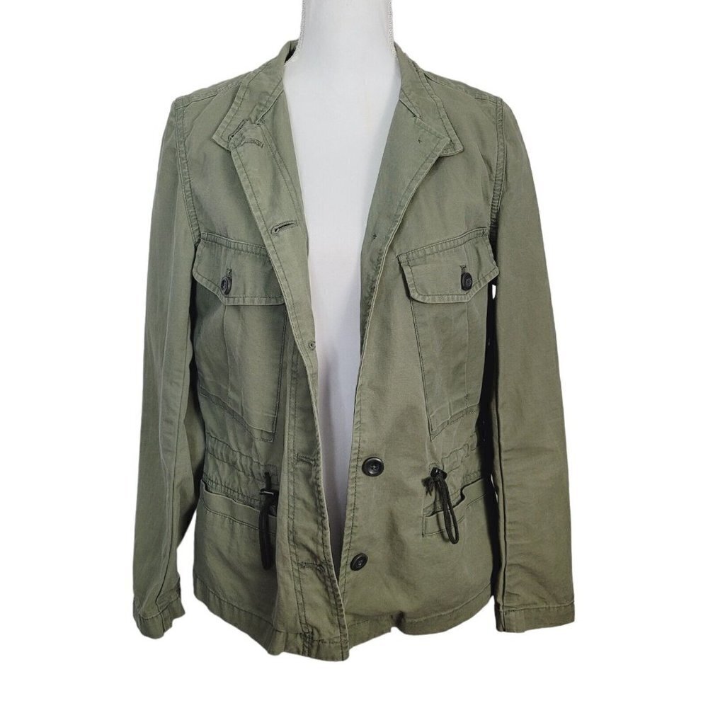 Gap Women's Sz Small Military Utility Style Jacket Mandarin Collar Green READ